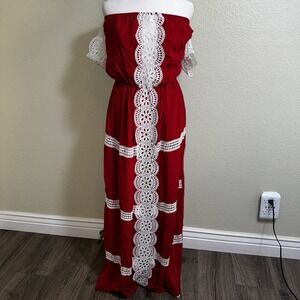 FN Fashion Long Red Sleeveless Dress Unknown Size & Fabric (M - L) Crochet Italy